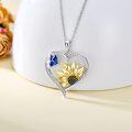 wholesale 925 Sterling Silver Blue Butterfly & Yellow Sunflower Heart Pendant Necklace for Women-0-3