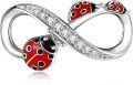 wholesale 925 Sterling Silver Infinity Love Red Black Ladybug Pendant Bracelet & Necklace Set for Women's Gift-0-0