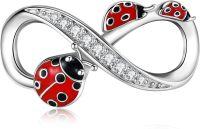 wholesale 925 Sterling Silver Infinity Love Red Black Ladybug Pendant Bracelet & Necklace Set for Women's Gift-Ladybug