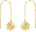 wholesale 14K Gold Sunflower Dangle Earrings with Gift Box, 10.7mm Sunflower Design, 55mm Chain, Adjustable for Daily Wear, Symbolic You Are My Sunshine Gift for Women-0-0