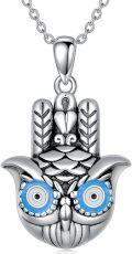 wholesale 925 Sterling Silver Evil Eye Hamsa Hand Owl Pendant Necklace-0-0