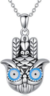 wholesale 925 Sterling Silver Evil Eye Hamsa Hand Owl Pendant Necklace-3-Owl
