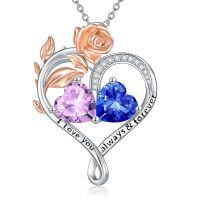 wholesale 925 Sterling Silver Rose Quartz Heart Birthstone Necklace for Women Valentine s Day Gift-06-09-Jun-Sep Birthstones