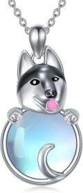 wholesale 925 Sterling Silver Husky with Blue Moonstone Pendant Necklace for Women - Memorial-0-0
