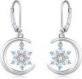 wholesale 925 Sterling Silver Blue Crystal Snowflake Leverback Dangle Earrings for Women Holiday  Ideas-0-0
