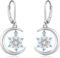 wholesale 925 Sterling Silver Blue Crystal Snowflake Leverback Dangle Earrings for Women Holiday  Ideas-Snowflake Leverback Earrings