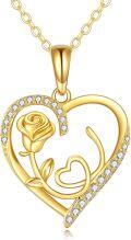 wholesale 14K Gold Plated Crystal Heart & Rose Pendant Necklace for Women's s-0-0