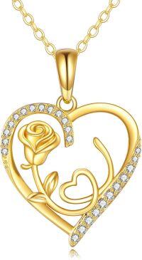 wholesale 14K Gold Plated Crystal Heart & Rose Pendant Necklace for Women's s-Rose Flower Necklace