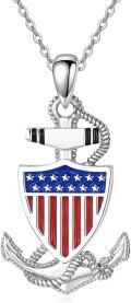 wholesale 925 Sterling Silver Metal Stone Anchor Necklace with American Flag Design - Nautical Pendant  for Women and Girls-0-0