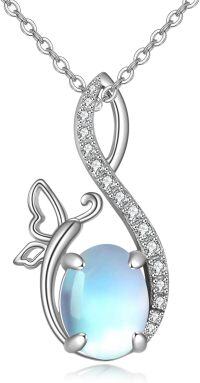wholesale 925 Sterling Silver Turquoise Moonstone Butterfly Necklace for Women-Moonstone