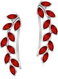 wholesale Sterling Silver Austrian Crystal Leaf Ear Climbers Hypoallergenic Earrings for Sensitive Ears-Simulated Ruby