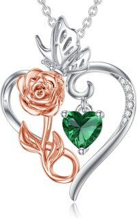 wholesale 925 Sterling Silver Rose Heart Birthstone Necklace for Women Flower Infinity Love Pendant Jewelry for Mom Wife Her Anniversary Christmas Mothers Day Gift-05:May