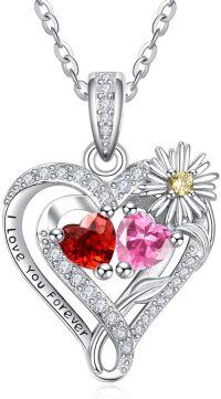 wholesale  Sterling Silver Daisy Heart Birthstone Necklace for Women -01-10-Jan-Oct