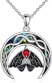 wholesale 925 Sterling Silver Red Garnet Abalone Shell Butterfly Pendant Necklace-Moth Necklace