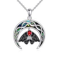wholesale 925 Sterling Silver Red Garnet Abalone Shell Butterfly Pendant Necklace-Moth Necklace