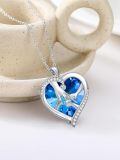 TOUPOP Sterling Silver Blue Crystal Mother And Children Hands Heart Necklace-0-5