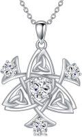 wholesale 925 Sterling Silver Celtic Knot Trinity Pendant with Cubic Zirconia and Chain for Women Girls  36cm Length-0-0