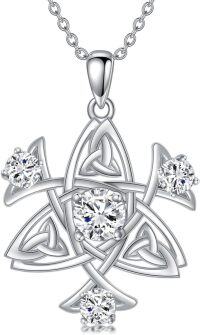 wholesale 925 Sterling Silver Celtic Knot Trinity Pendant with Cubic Zirconia and Chain for Women Girls  36cm Length-02-Triquetra Celtic Knot