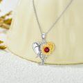 wholesale 925 Sterling Silver & Natural Garnet Elephant Necklace with Sunflower Pendant - Adjustable Chain for Women-0-2