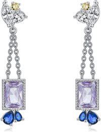 wholesale 925 Sterling Silver Emerald Birthstone Dangle Earrings for Women-Jun.-Lavender