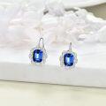 wholesale 925 Sterling Silver Blue Sapphire & Cubic Zirconia Halo Drop Earrings for Women Gift Jewelry-0-1