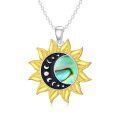 wholesale 925 Sterling Silver Sun Moon Phase Abalone Shell Two Tone Pendant Necklace-0-0