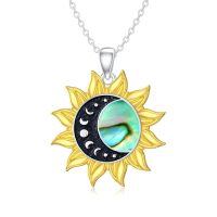 wholesale 925 Sterling Silver Sunflower Pendant With Moon Phase And Abalone Shell Design-Sunflower Necklace