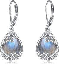 wholesale Sterling Silver Moonstone Leverback Teardrop Dangle Earrings for Women-M-Labradorite