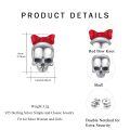 wholesale 925 Sterling Silver Skull Stud Earrings Wholesale With Red Bow-0-5