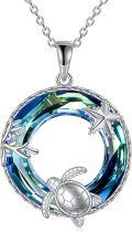 wholesale 925 Sterling Silver Blue Crystal Sea Turtle Starfish Pendant Necklace-0-0
