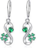 wholesale 925 Sterling Silver Heart-Shaped Flower Dangle Earrings with Green Stones-0-0