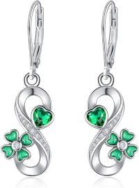 wholesale 925 Sterling Silver Heart-Shaped Flower Dangle Earrings with Green Stones-20-Infinity Clover
