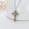 wholesale 925 Sterling Silver Celtic Knot Blue Stone Cross Necklace with Chain and Funnel Gift Set-0-4