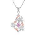 wholesale 925 Sterling Silver Pink Crystal Butterfly & Leaf Pendant Necklace-0-0