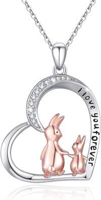 wholesale 925 Sterling Silver Rose Gold Plated Bunny Heart Pendant Necklace with Cubic Zirconia - I Love You Forever Charm s for Women Girls-Heart Bunny Necklace