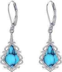 wholesale Sterling Silver Filigree Dangle Drop Earrings Gifts for Women-Turquoise