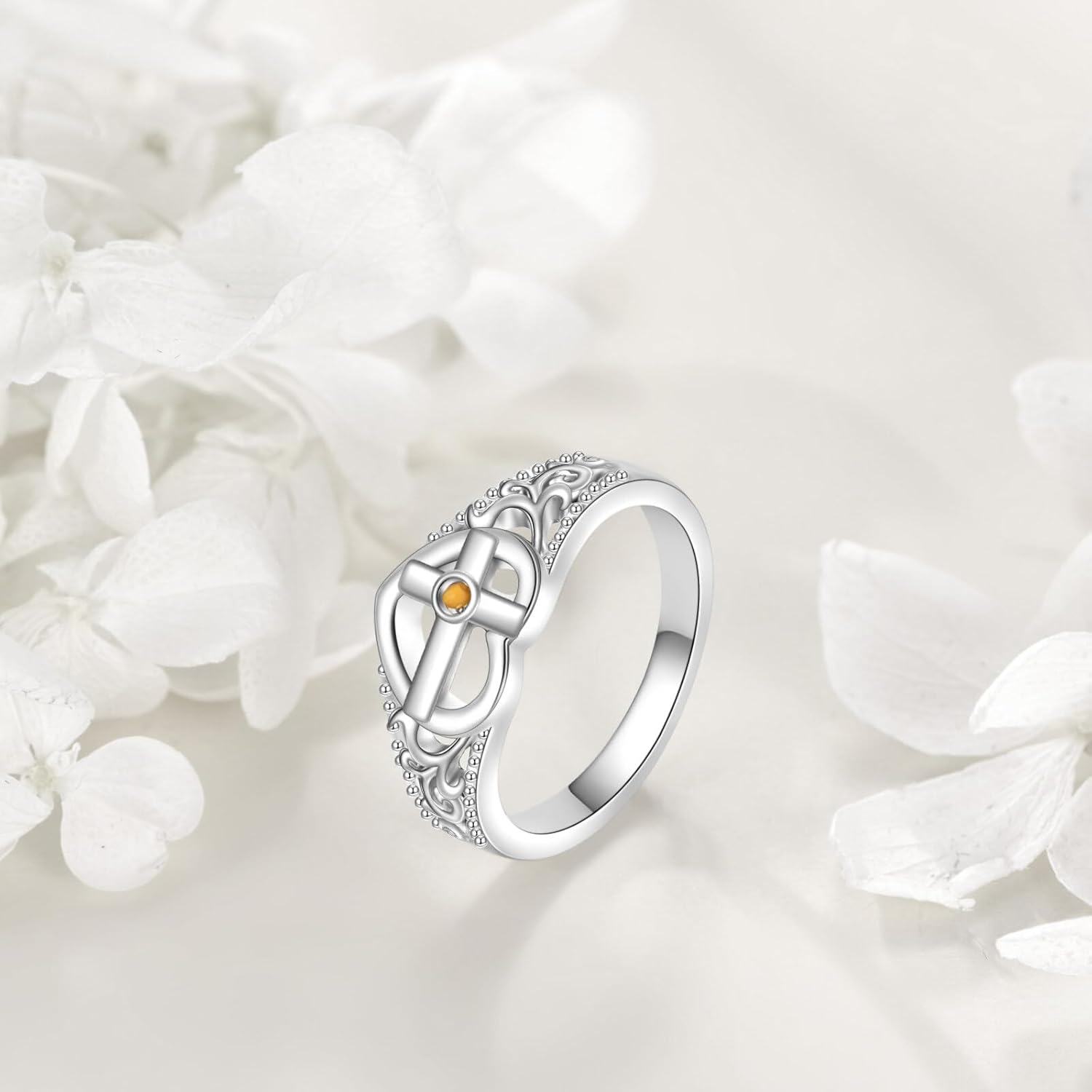  Sterling Silver Mustard Seed Ring for Women Christian Faith Cross Jewelry Mother s Day Birthday Gift for Mom -0-5
