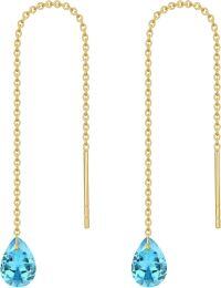 wholesale 14K Solid Gold Birthstone Threader Earrings for Women Dangle Drop Jewelry Gifts-03-March-Aquamarine