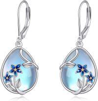 wholesale 925 Sterling Silver Moonstone Flower Earrings for Women-Blue-Forget Me Not Earrings