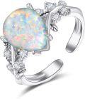 wholesale 925 Sterling Silver White Opal Adjustable Open Toe Rings for Women - Rainbow Teardrop Promise Engagement Jewelry-0-0