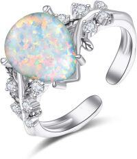 wholesale 925 Sterling Silver White Opal Adjustable Open Toe Rings for Women - Rainbow Teardrop Promise Engagement Jewelry-Silver