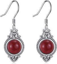 wholesale 925 Sterling Silver Red Agate Witch's Knot Dangle Drop Leverback Earrings -Vintage Carnelian Earrings