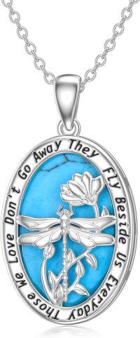wholesale 925 Sterling Silver Turquoise Memorial Dragonfly Butterfly Cardinal Engraved Pendant Necklace Gift-Dragonfly