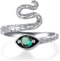 wholesale 925 Sterling Silver Adjustable Snake Band Ring Jewelry Gift for Women-05 May - Emerald