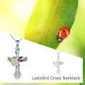 wholesale 925 Sterling Silver Ladybug and Daisy Flower Cross Pendant Necklace for Women Girls Christian Faith Gift 47cm Chain Length-0-2