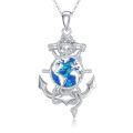 wholesale 925 Sterling Silver Globe & Anchor Necklace with Blue Opal Tridant Pendant-0-0
