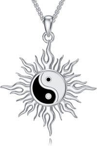 wholesale 925 Sterling Silver Yin Yang Pendant with Sun and Flames Necklace for Women & Men-Yin Yang