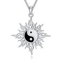 wholesale 925 Sterling Silver Yin Yang Pendant with Sun and Flames Necklace for Women & Men-Yin Yang