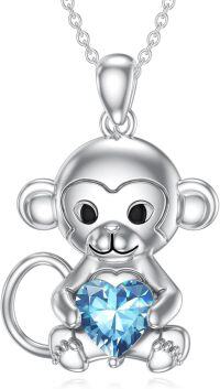 wholesale Metal Stone Monkey Pendant Necklace Birthstone Jewelry Gift for Women-March
