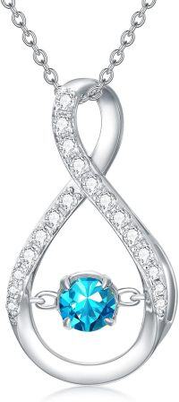 wholesale 925 Sterling Silver Sparkle Birthstone Infinity Pendant Necklace for Women-12-December-Swiss Blue Topaz